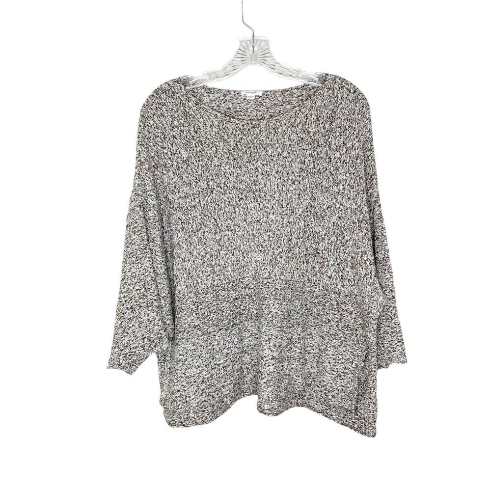 J.Jill Women's Sweater Size Medium Brown‎ and Cream Boxy Crew Neck Pockets